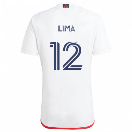 Kandiny Bambino Maglia Nick Lima #12 Bianco Rosso Kit Gara Away 2024/25 Maglietta