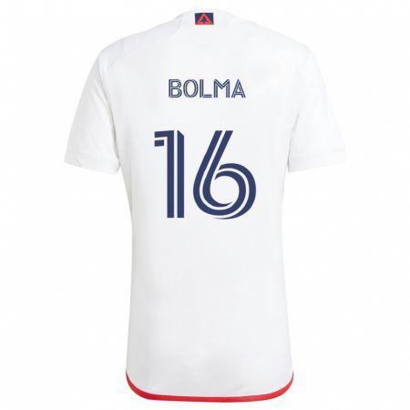 Kandiny Niño Camiseta Josh Bolma #16 Blanco Rojo 2ª Equipación 2024/25 La Camisa