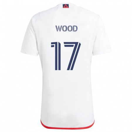 Kandiny Niño Camiseta Bobby Wood #17 Blanco Rojo 2ª Equipación 2024/25 La Camisa