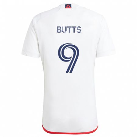 Kandiny Bambino Maglia Liam Butts #9 Bianco Rosso Kit Gara Away 2024/25 Maglietta