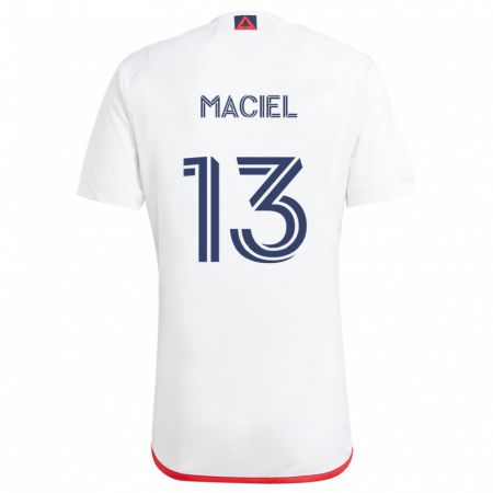 Kandiny Bambino Maglia Maciel #13 Bianco Rosso Kit Gara Away 2024/25 Maglietta