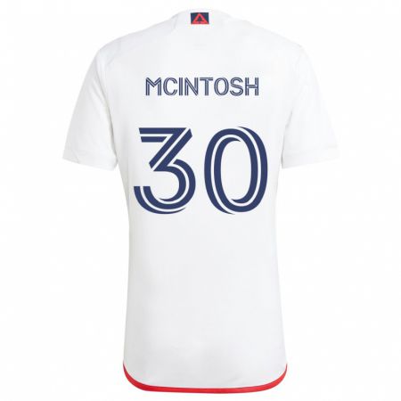 Kandiny Bambino Maglia Damario Mcintosh #30 Bianco Rosso Kit Gara Away 2024/25 Maglietta