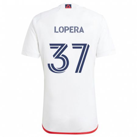 Kandiny Bambino Maglia Steban Lopera #37 Bianco Rosso Kit Gara Away 2024/25 Maglietta