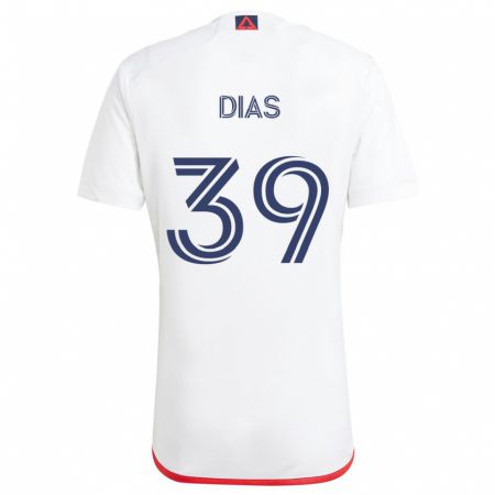 Kandiny Bambino Maglia Marcos Dias #39 Bianco Rosso Kit Gara Away 2024/25 Maglietta