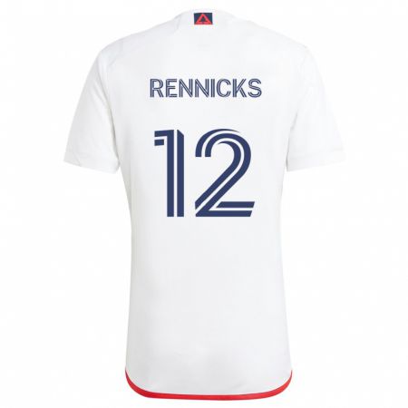 Kandiny Bambino Maglia Justin Rennicks #12 Bianco Rosso Kit Gara Away 2024/25 Maglietta