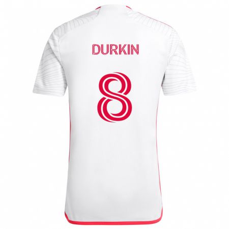 Kandiny Bambino Maglia Chris Durkin #8 Bianco Rosso Kit Gara Away 2024/25 Maglietta