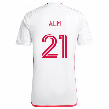 Kandiny Bambino Maglia Rasmus Alm #21 Bianco Rosso Kit Gara Away 2024/25 Maglietta