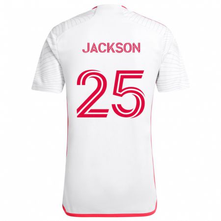 Kandiny Bambino Maglia Aziel Jackson #25 Bianco Rosso Kit Gara Away 2024/25 Maglietta