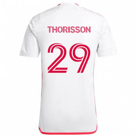 Kandiny Niño Camiseta Nökkvi Thórisson #29 Blanco Rojo 2ª Equipación 2024/25 La Camisa