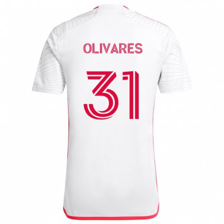 Kandiny Bambino Maglia Christian Olivares #31 Bianco Rosso Kit Gara Away 2024/25 Maglietta