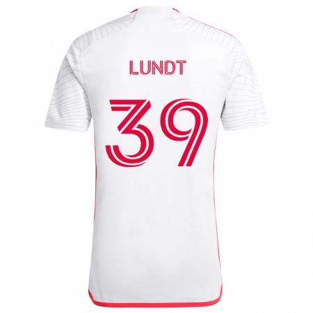 Kandiny Niño Camiseta Ben Lundt #39 Blanco Rojo 2ª Equipación 2024/25 La Camisa