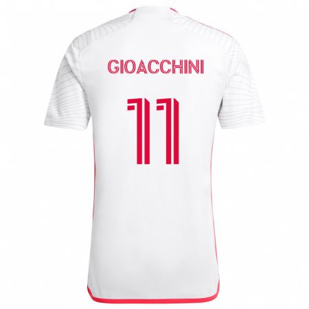 Kandiny Bambino Maglia Nicholas Gioacchini #11 Bianco Rosso Kit Gara Away 2024/25 Maglietta