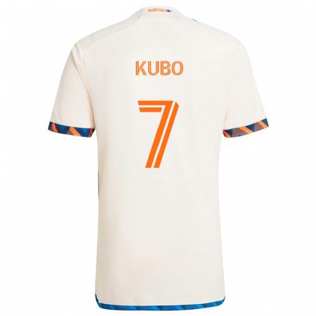 Kandiny Bambino Maglia Yuya Kubo #7 Bianco Arancione Kit Gara Away 2024/25 Maglietta