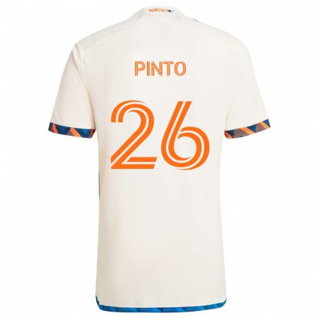 Kandiny Kinderen Malik Pinto #26 Wit Oranje Uitshirt Uittenue 2024/25 T-Shirt België