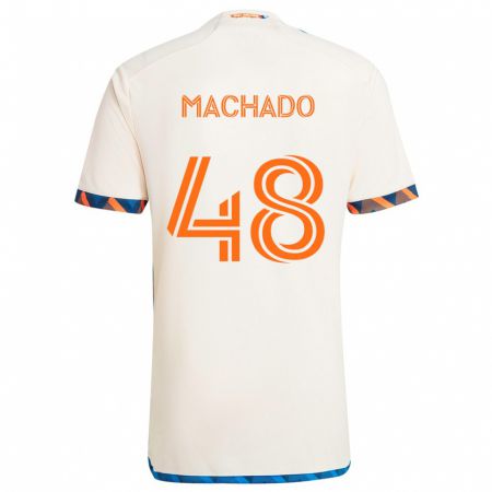 Kandiny Bambino Maglia Juan Machado #48 Bianco Arancione Kit Gara Away 2024/25 Maglietta