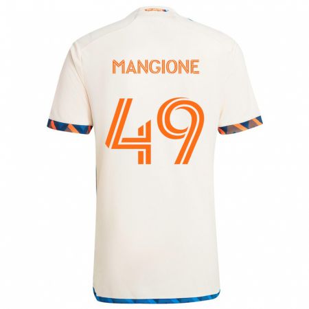 Kandiny Bambino Maglia Peter Mangione #49 Bianco Arancione Kit Gara Away 2024/25 Maglietta