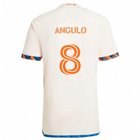 Kandiny Bambino Maglia Marco Angulo #8 Bianco Arancione Kit Gara Away 2024/25 Maglietta