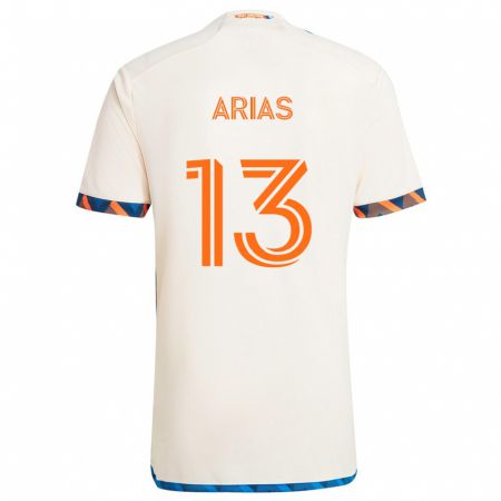 Kandiny Bambino Maglia Santiago Arias #13 Bianco Arancione Kit Gara Away 2024/25 Maglietta