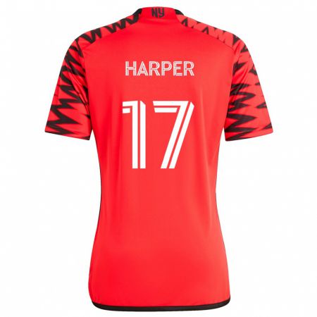 Kandiny Bambino Maglia Cameron Harper #17 Rosso Nero Bianco Kit Gara Away 2024/25 Maglietta