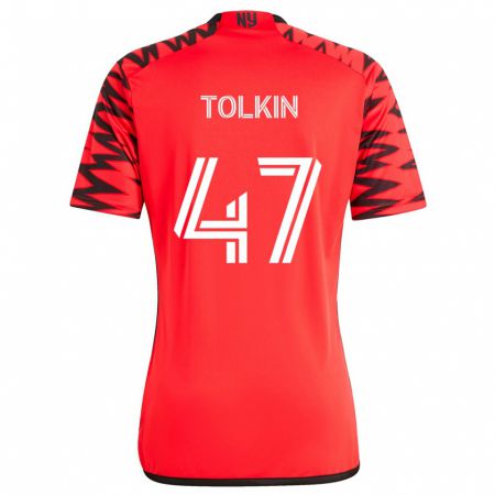 Kandiny Bambino Maglia John Tolkin #47 Rosso Nero Bianco Kit Gara Away 2024/25 Maglietta