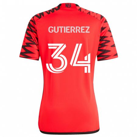 Kandiny Bambino Maglia Juan Gutiérrez #34 Rosso Nero Bianco Kit Gara Away 2024/25 Maglietta