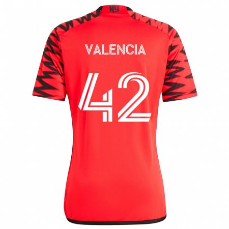 Kandiny Bambino Maglia Omar Valencia #42 Rosso Nero Bianco Kit Gara Away 2024/25 Maglietta