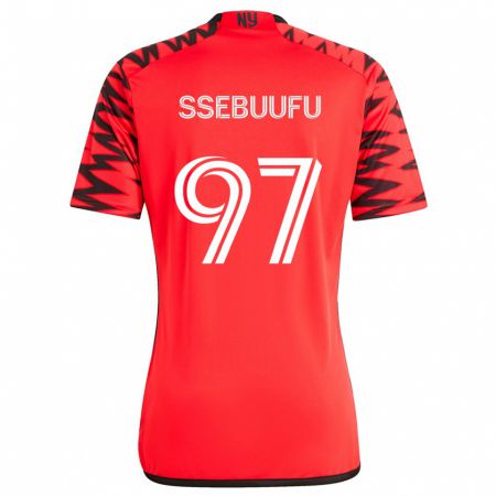 Kandiny Bambino Maglia Frank Ssebuufu #97 Rosso Nero Bianco Kit Gara Away 2024/25 Maglietta