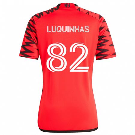 Kandiny Bambino Maglia Luquinhas #82 Rosso Nero Bianco Kit Gara Away 2024/25 Maglietta