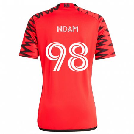 Kandiny Bambino Maglia Hassan Ndam #98 Rosso Nero Bianco Kit Gara Away 2024/25 Maglietta