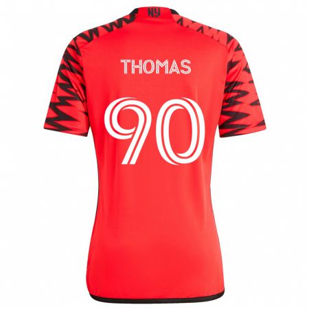 Kandiny Bambino Maglia Oladayo Thomas #90 Rosso Nero Bianco Kit Gara Away 2024/25 Maglietta