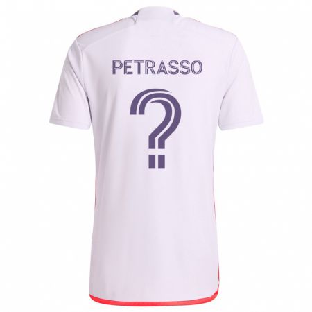 Kandiny Bambino Maglia Luca Petrasso #0 Bianco Rosso Viola Kit Gara Away 2024/25 Maglietta