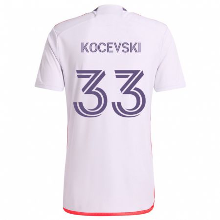 Kandiny Bambino Maglia Jeorgio Kocevski #33 Bianco Rosso Viola Kit Gara Away 2024/25 Maglietta