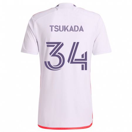 Kandiny Bambino Maglia Yutaro Tsukada #34 Bianco Rosso Viola Kit Gara Away 2024/25 Maglietta