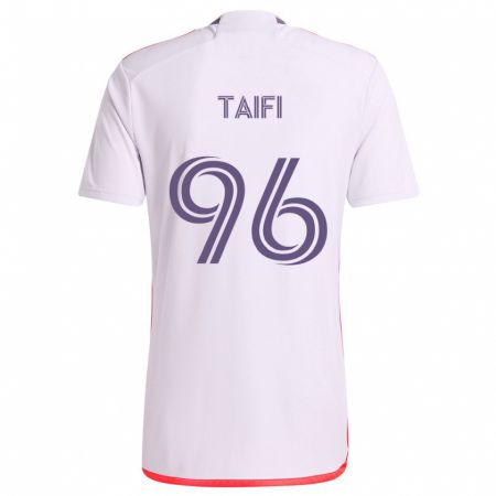 Kandiny Bambino Maglia Zakaria Taifi #96 Bianco Rosso Viola Kit Gara Away 2024/25 Maglietta