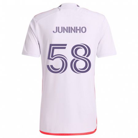 Kandiny Bambino Maglia Juninho #58 Bianco Rosso Viola Kit Gara Away 2024/25 Maglietta