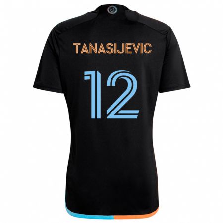 Kandiny Kinderen Strahinja Tanasijevic #12 Zwart Oranje Blauw Uitshirt Uittenue 2024/25 T-Shirt België