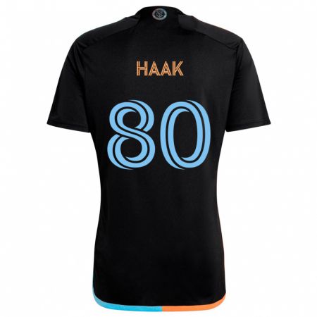 Kandiny Bambino Maglia Justin Haak #80 Nero Arancione Blu Kit Gara Away 2024/25 Maglietta