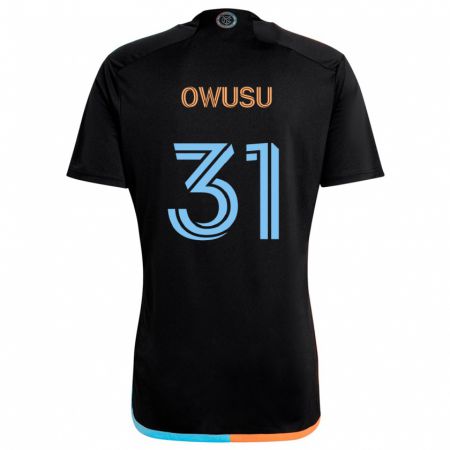 Kandiny Bambino Maglia Samuel Owusu #31 Nero Arancione Blu Kit Gara Away 2024/25 Maglietta