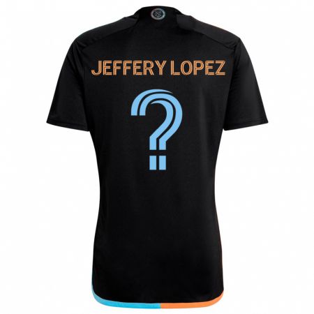 Kandiny Bambino Maglia Jeffery López #0 Nero Arancione Blu Kit Gara Away 2024/25 Maglietta