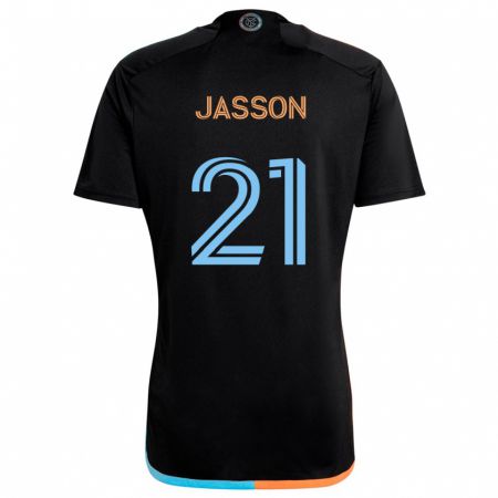 Kandiny Bambino Maglia Andres Jasson #21 Nero Arancione Blu Kit Gara Away 2024/25 Maglietta