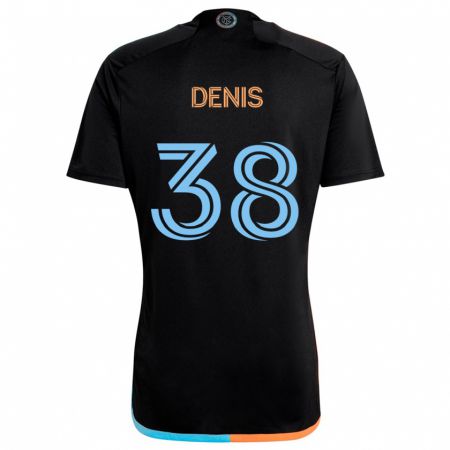 Kandiny Bambino Maglia John Denis #38 Nero Arancione Blu Kit Gara Away 2024/25 Maglietta