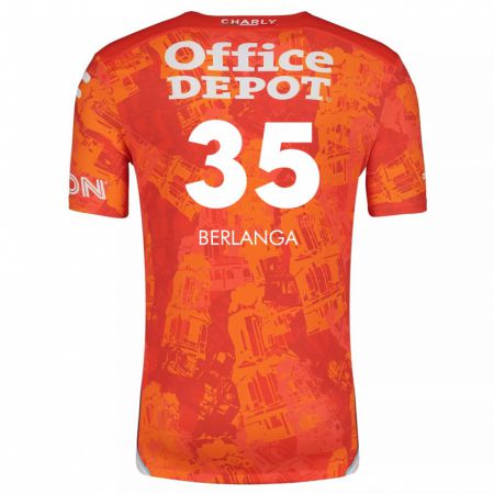 Kandiny Bambino Maglia Jorge Berlanga #35 Arancione Bianco Kit Gara Away 2024/25 Maglietta