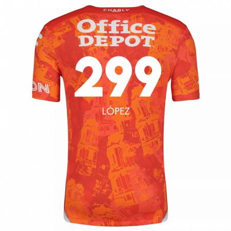 Kandiny Bambino Maglia Santiago López #299 Arancione Bianco Kit Gara Away 2024/25 Maglietta