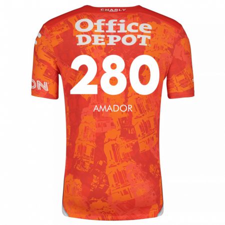 Kandiny Niño Camiseta Santiago Amador #280 Naranja Blanco 2ª Equipación 2024/25 La Camisa