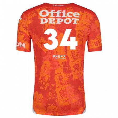 Kandiny Bambino Maglia Julio Pérez #34 Arancione Bianco Kit Gara Away 2024/25 Maglietta