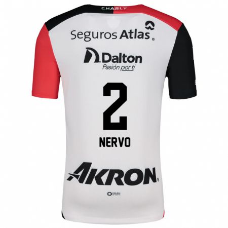 Kandiny Bambino Maglia Hugo Nervo #2 Bianco Rosso Nero Kit Gara Away 2024/25 Maglietta