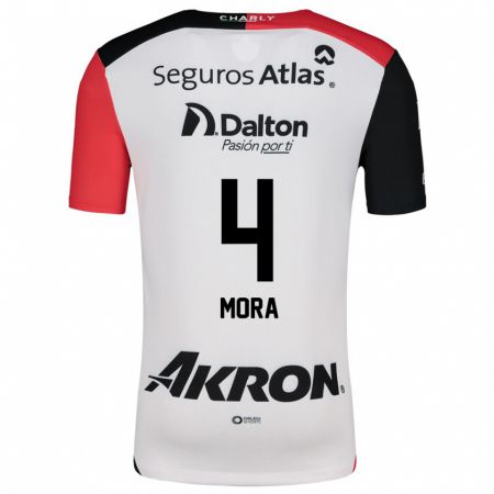 Kandiny Bambino Maglia Adrián Mora #4 Bianco Rosso Nero Kit Gara Away 2024/25 Maglietta