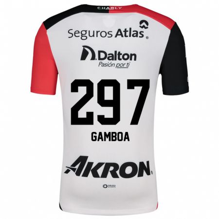 Kandiny Bambino Maglia Luis Gamboa #297 Bianco Rosso Nero Kit Gara Away 2024/25 Maglietta