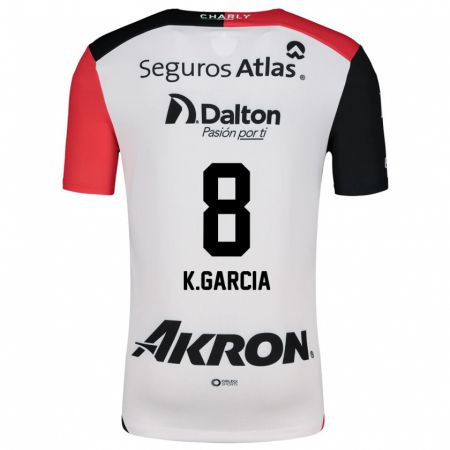 Kandiny Bambino Maglia Karen García #8 Bianco Rosso Nero Kit Gara Away 2024/25 Maglietta