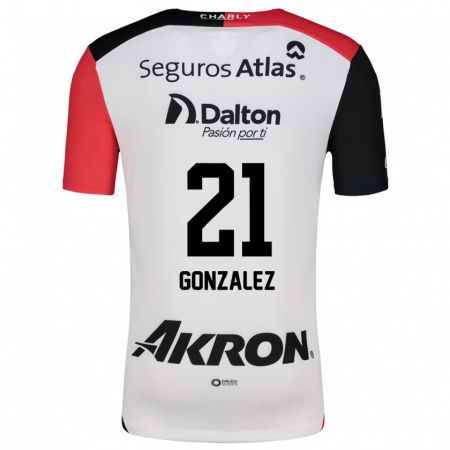 Kandiny Bambino Maglia Sarahí González #21 Bianco Rosso Nero Kit Gara Away 2024/25 Maglietta